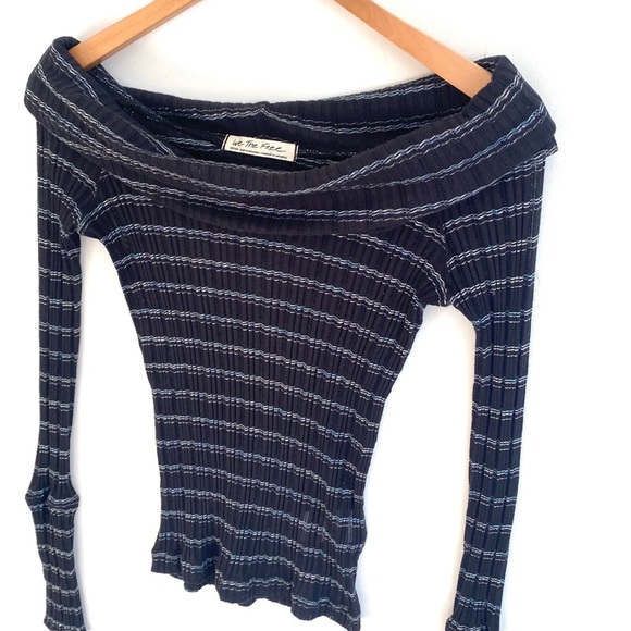 (A3) We the Free Cowl neck off shoulder Ribbed striped Longsleeve blouse, Sz M - Picture 4 of 9